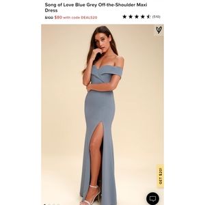 *New* Lulu's Blue/grey Off-the-Shoulder Maxi Dress
